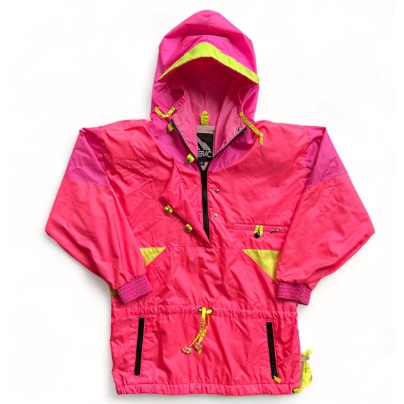 Vintage Other - Vintage 80s Serac Anorak Lined Windbreaker Nylon Zip Jacket Neon Pink 4 S Ski